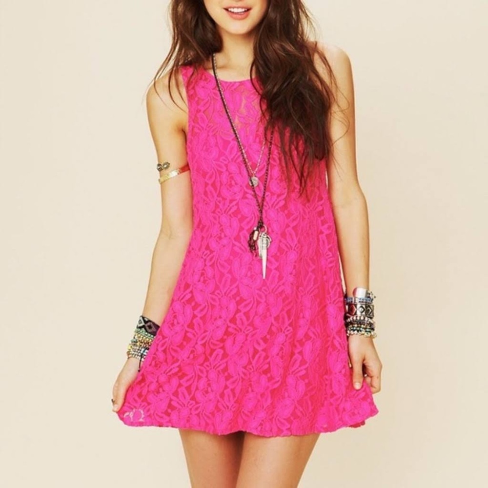 Free People Miles of Lace pink mini dress - XS